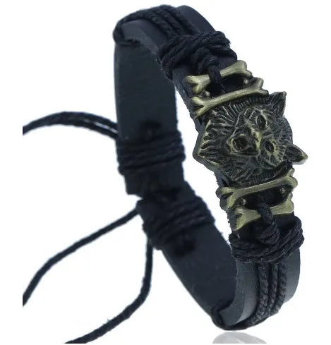 Hip-Hop Simple Style Classic Style Wolf Alloy Leather Braid Alloy Men's Bracelets
