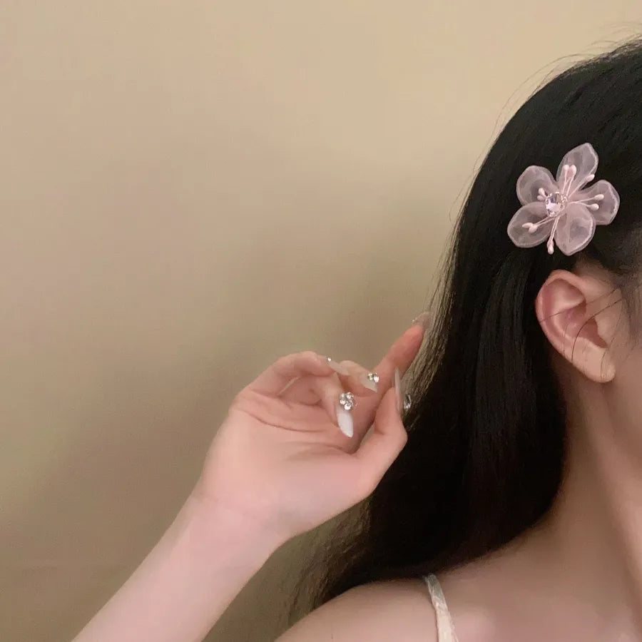 Super Fairy Artificial Flower Butterfly Flower Tassel Grip Female Sweet Style Unique and Exquisite Barrettes Ins All-Match Hair Accessories Fashion