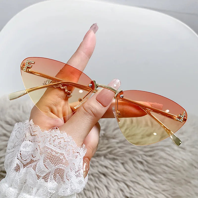 Basic Simple Style Solid Color Ac Cat Eye Frameless Women's Sunglasses
