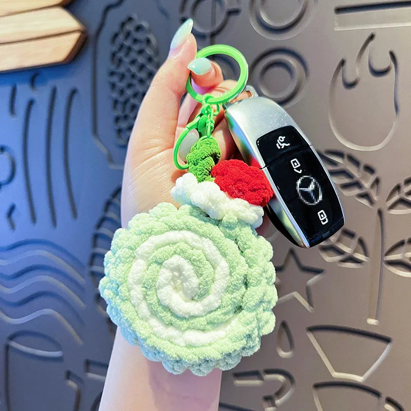 Creative Cartoon Plush Swiss Roll Keychain Cute Macaron Pendant Couple Bag Charm Small Gift Wholesale