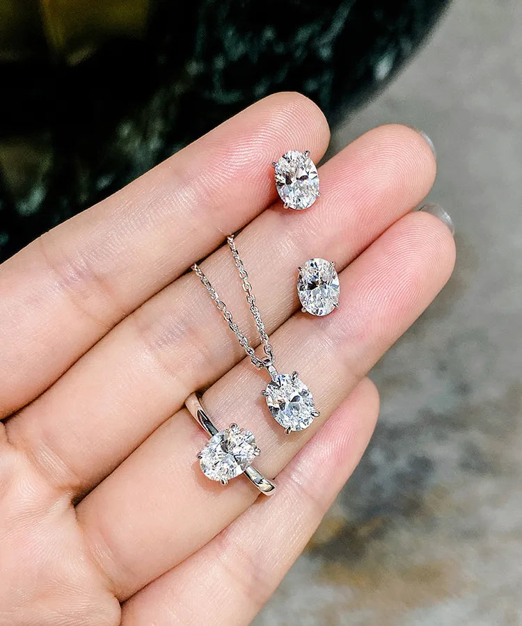 Moissanite Earrings Necklace White Gold Plated Earrings Necklace