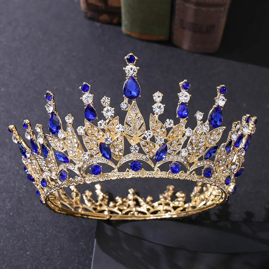 fashion leaf alloy inlay zircon crown 1 piece