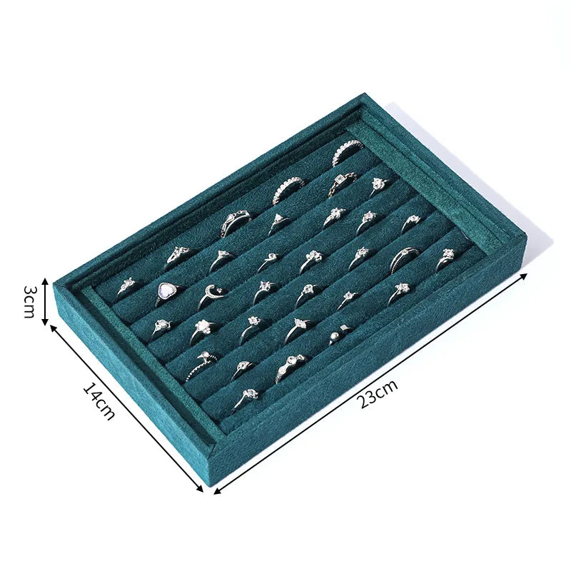 Velvet Jewelry Display Tray Ring Earring Stud Organizer Artistic Style Square Pattern Craftsmanship Jewelry Storage Rack
