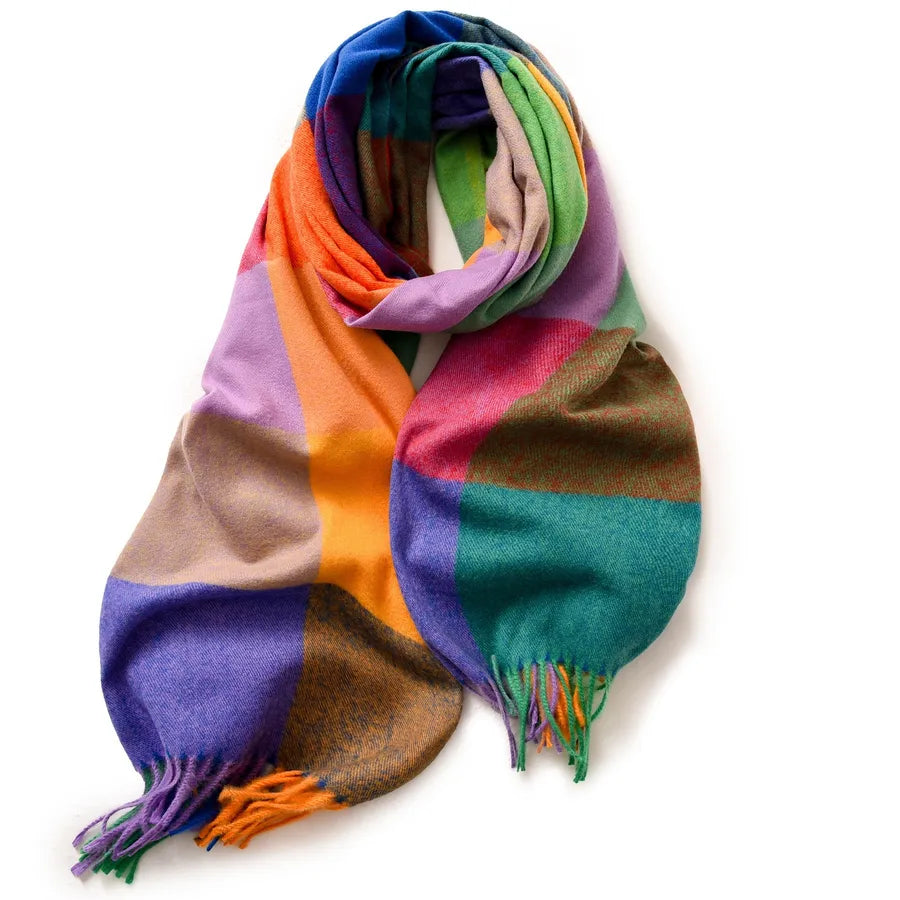 women's retro plaid imitation cashmere tassel winter scarves