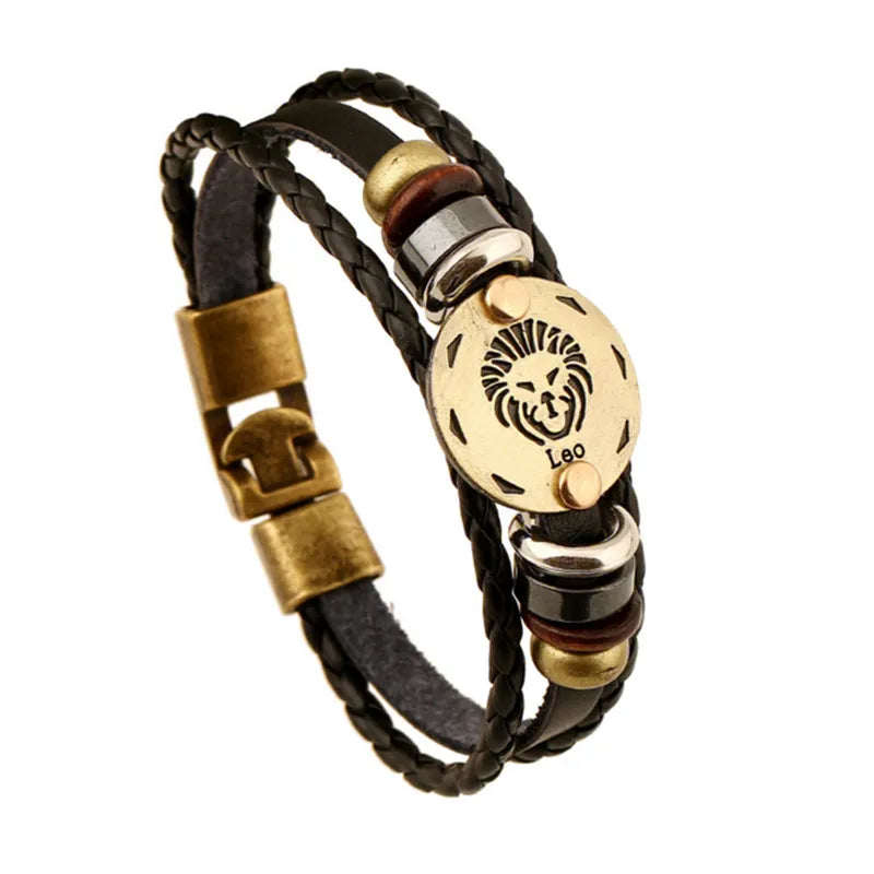 retro streetwear geometric pu leather alloy men's bangle