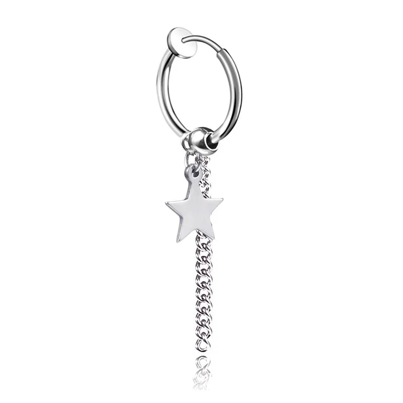 punk titanium steel earrings men's long tassel chain earrings single