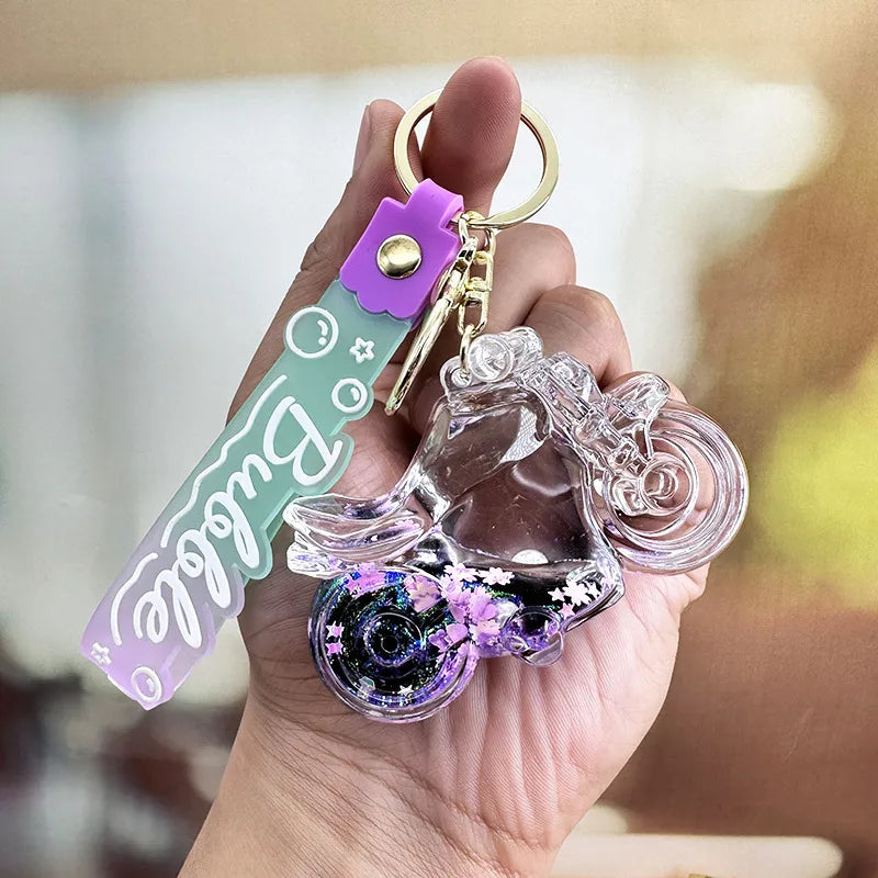 cartoon style motorcycle arylic women's bag pendant keychain