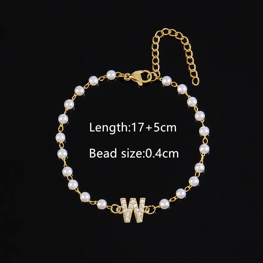 Elegant Simple Style Classic Style Letter 201 Stainless Steel Artificial Pearl Copper Bracelets 1 PCS/Package