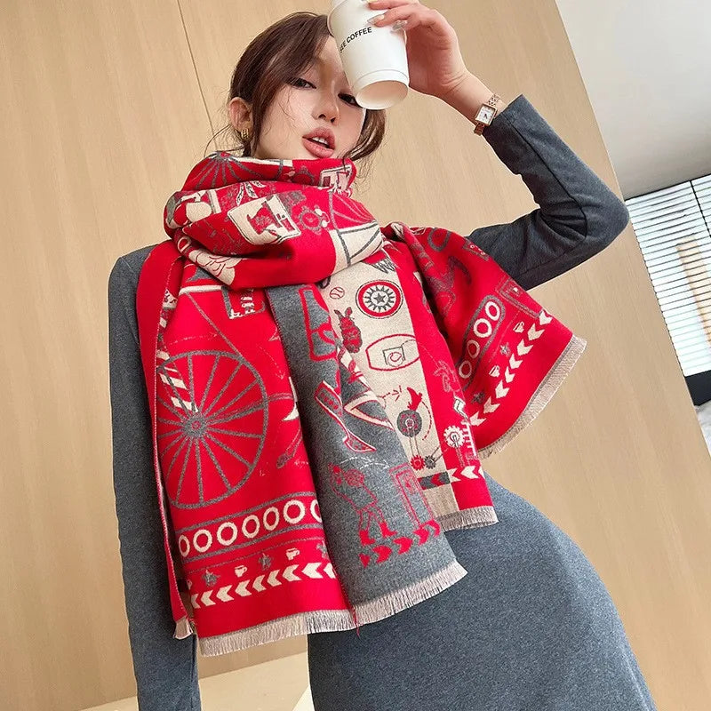 Unisex Basic Color Block Flower Acrylic Scarf