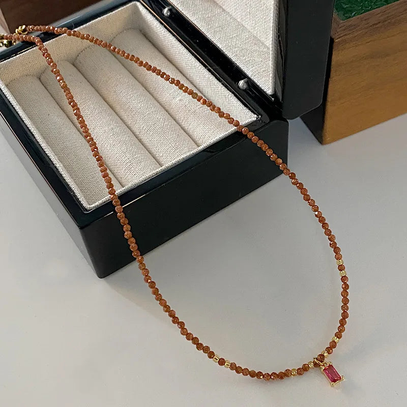 Retro Japanese Style Geometric natural stone Freshwater Pearl Agate Pendant Necklace In Bulk