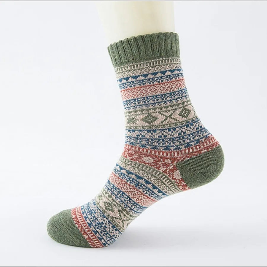 unisex japanese style geometric color block cotton wool crew socks a pair