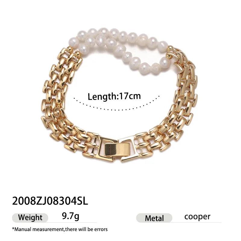 Wholesale Jewelry Vintage Style Classic Style Geometric Freshwater Pearl Copper Brass Plating Bracelets Beaded Chain