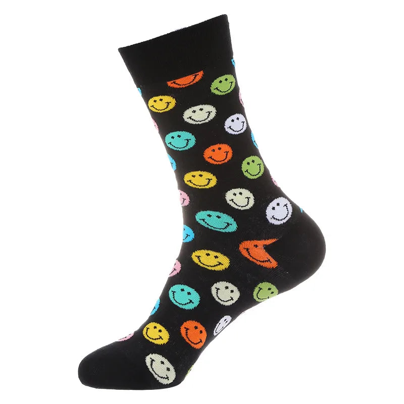 Men's Cute Streetwear Rabbit Smile Face Cotton Jacquard Crew Socks 10 Pairs Per Pack