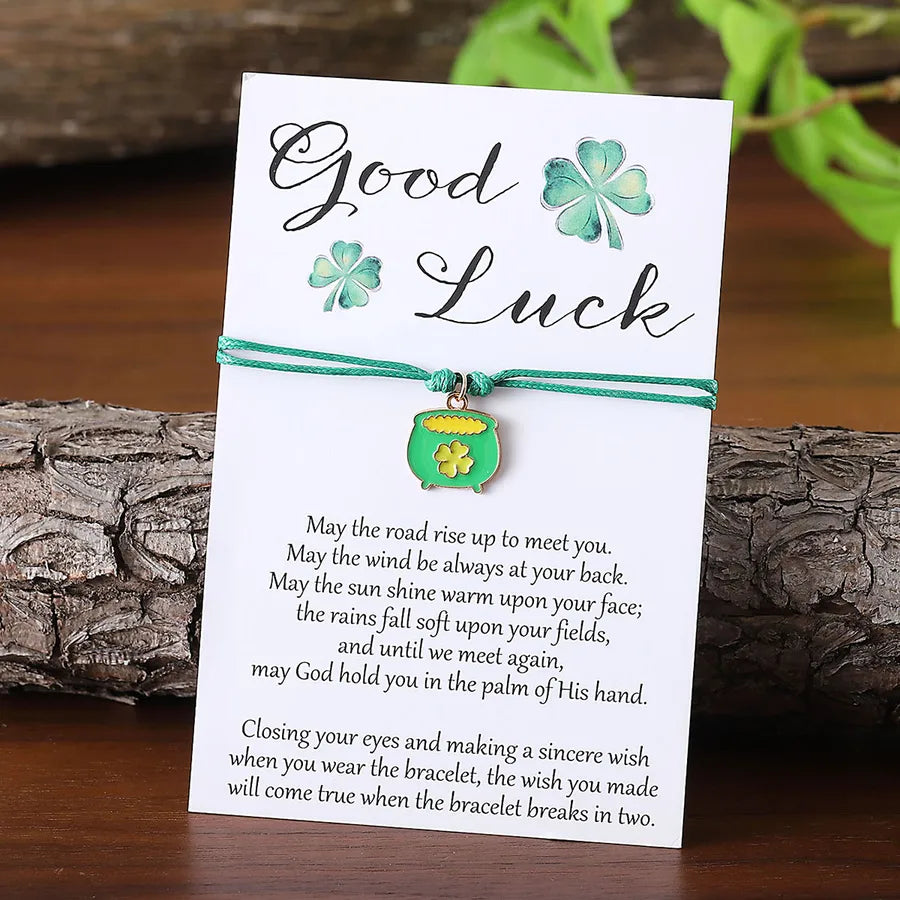 Retro Simple Style Shamrock Green Beer Alloy Woven Chain String Bracelets Wholesale