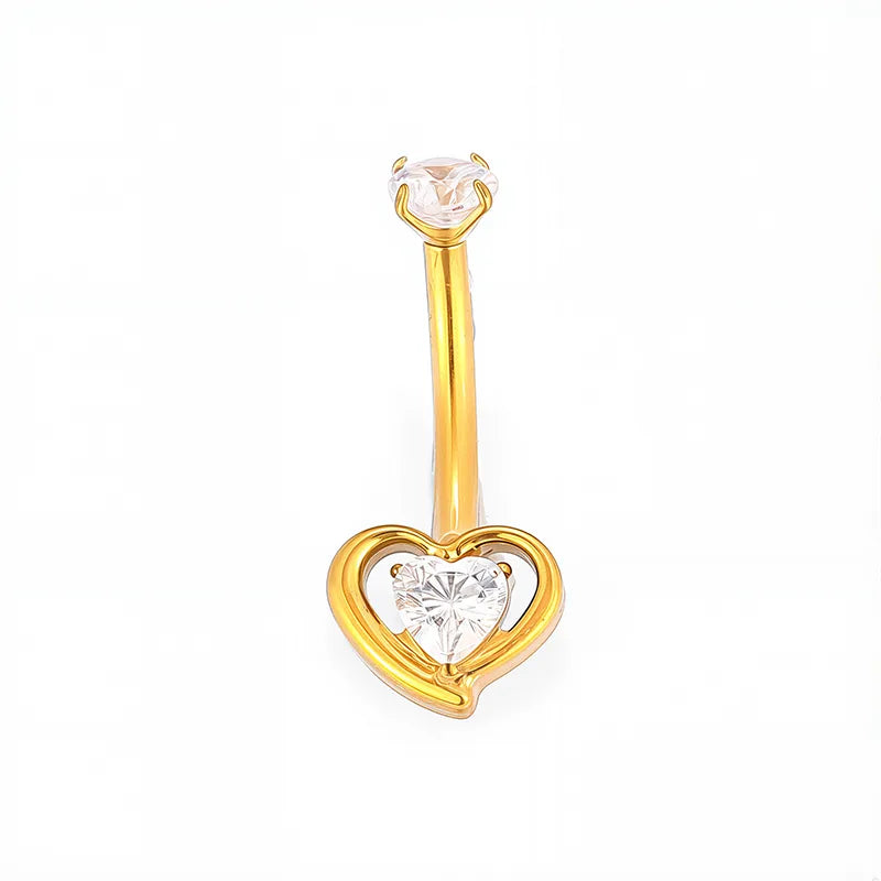1 Piece Belly Rings Casual Cute Hip-Hop Water Droplets Heart Shape Crown Titanium Alloy Plating Zircon 18K Gold Plated