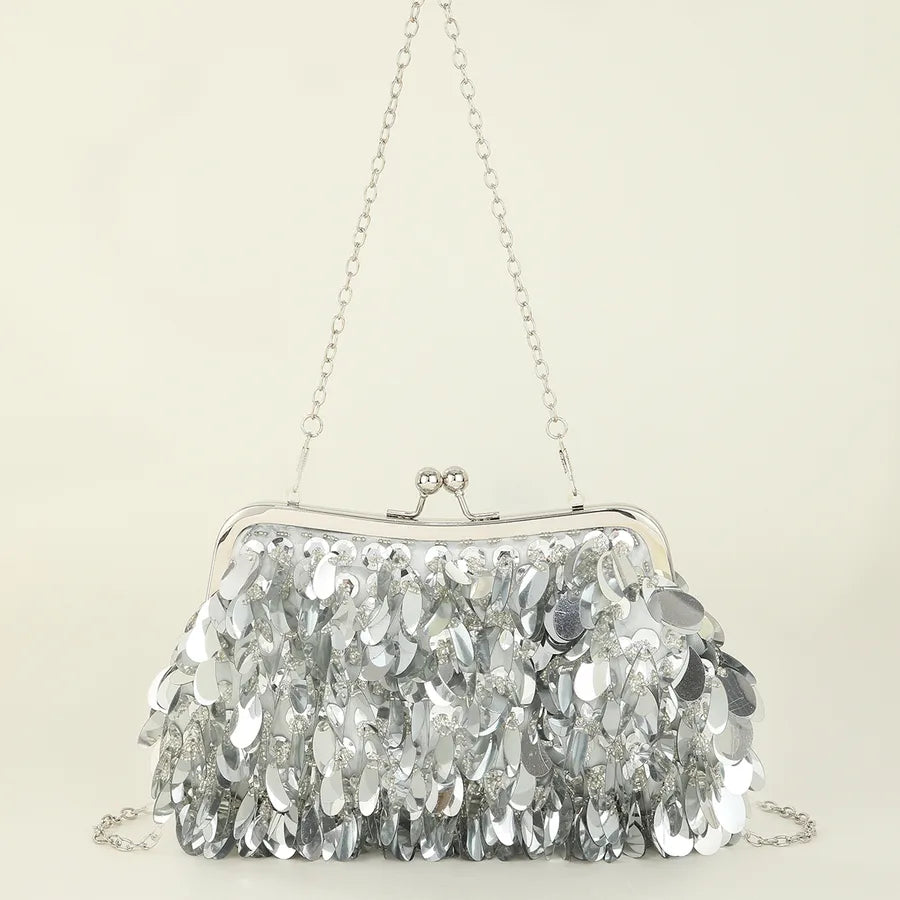 Women's Plastic Solid Color Elegant Streetwear Sequins Square Clamp Evening Bag