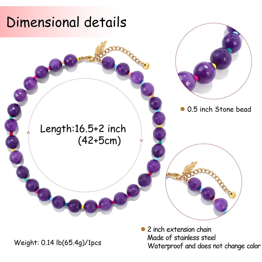 Elegant Geometric 304 Stainless Steel natural stone Beaded Chain Necklace In Bulk