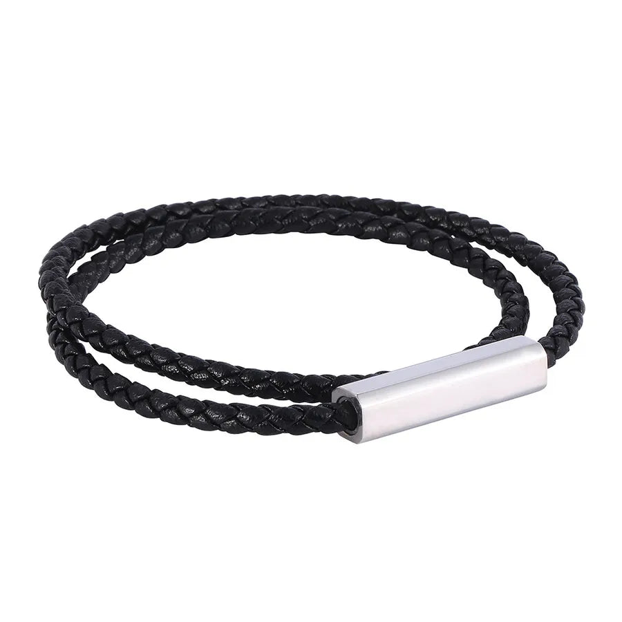 Retro Classic Style Geometric Solid Color Microfiber Leather Titanium Steel Plating Men's Bracelets Men Cord & Leather Bracelets