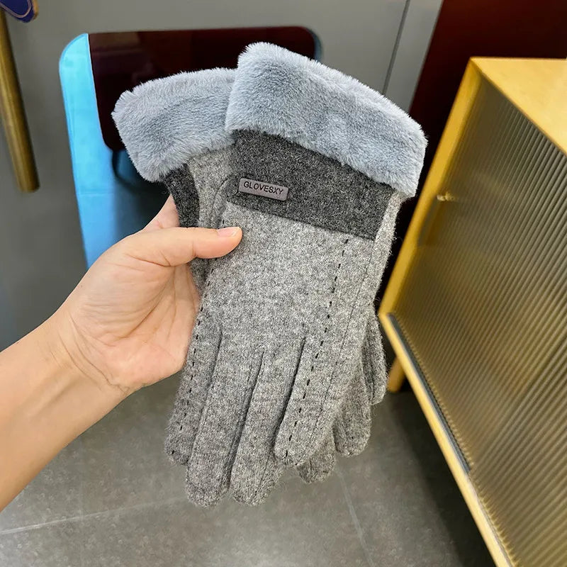 women's simple style solid color velvet polyester gloves 1 pair