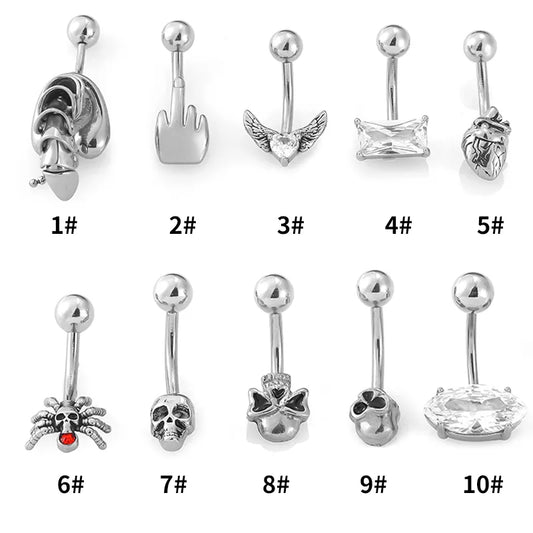 1 Piece Belly Rings Hip-Hop Punk Commute Heart Shape Spider Skull 316L Stainless Steel  Polishing Zircon