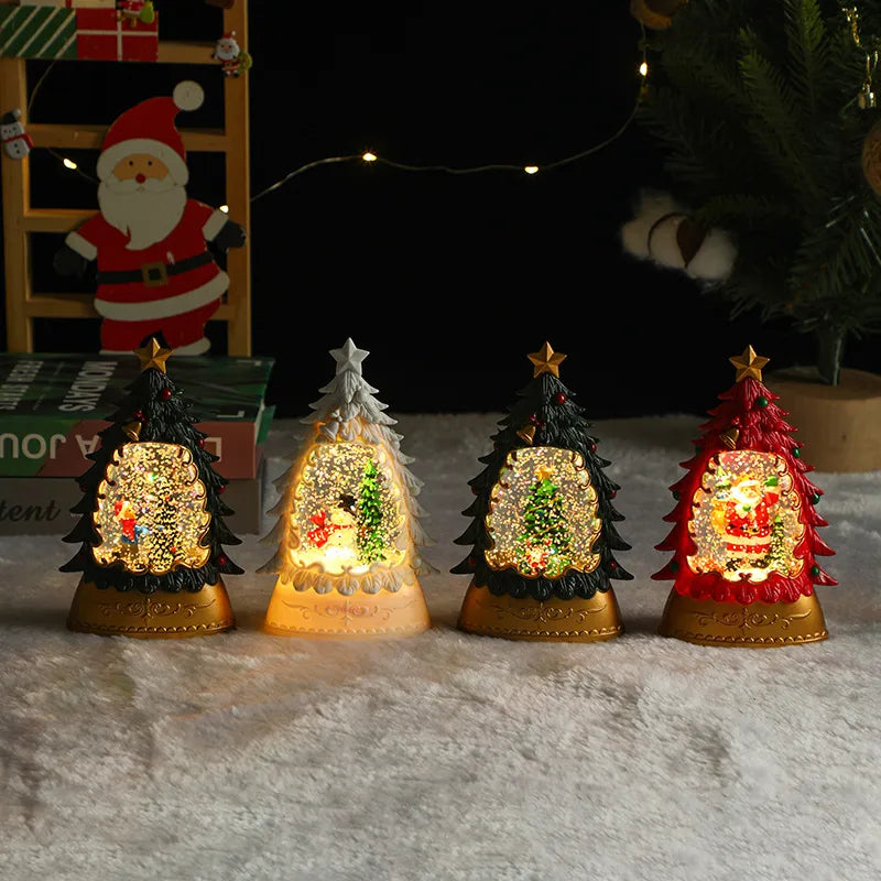 Christmas Decoration Santa Claus Plastic Figurine Water-Filled Night Lamp Decorative Crystal Light Christmas Party Gift