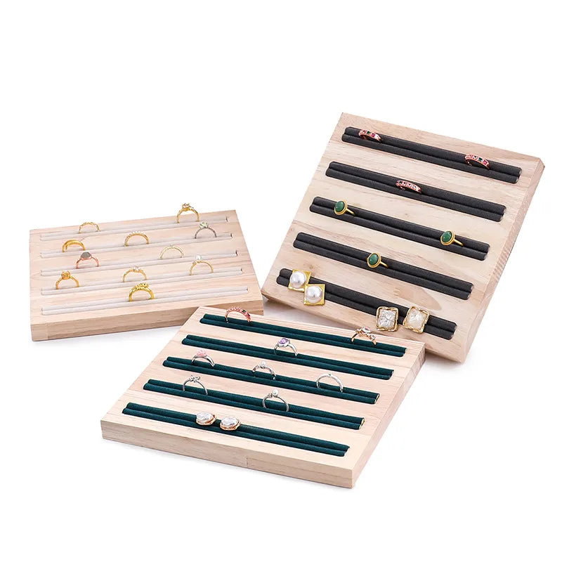 Elegant Wooden Jewelry Display Stand Ring Holder Multi-Functional Luxury Style Square Insert Plate Jewelry Accessory Showcase