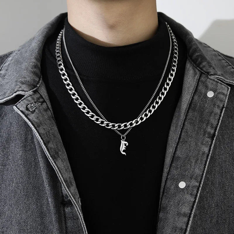 simple style letter titanium steel gold plated layered necklaces in bulk