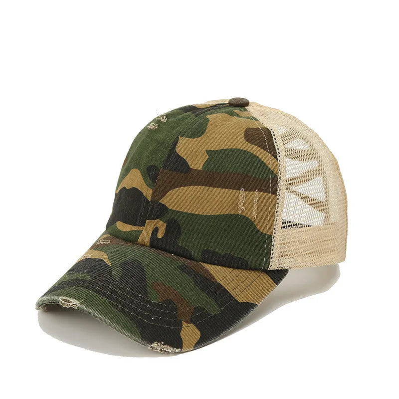 New Washed Retro Pure Color Mesh Hat Cross Design Sun Protection Baseball Cap Spring Autumn Season Unisex Hat