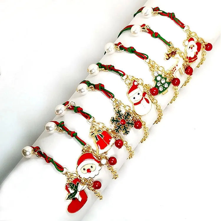 fashion santa claus snowman elk alloy pearl plating women's bracelets 1 piece