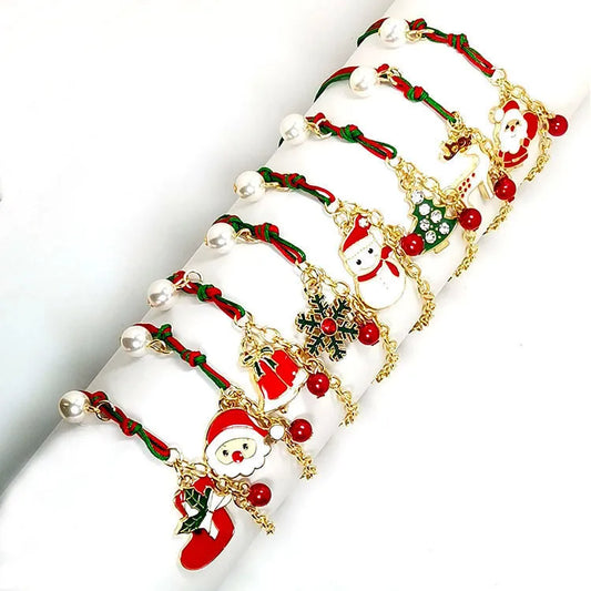 fashion santa claus snowman elk alloy pearl plating women's bracelets 1 piece
