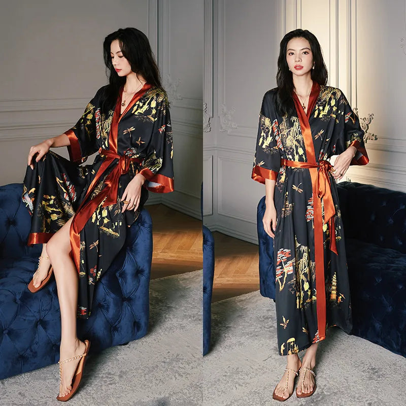 new satin chiffon ice silk light bathrobe multicolors
