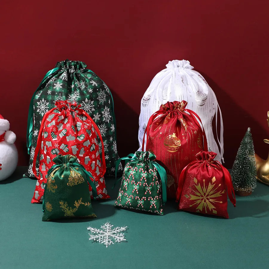 Lina New Christmas Golden Embossed Bamboo Node Cotton Rope Drawstring Gift Storage Bag Chinese Style Gift Packaging