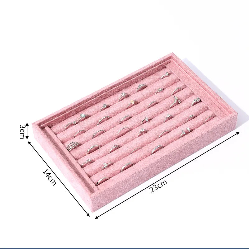 Velvet Jewelry Display Tray Ring Earring Stud Organizer Artistic Style Square Pattern Craftsmanship Jewelry Storage Rack