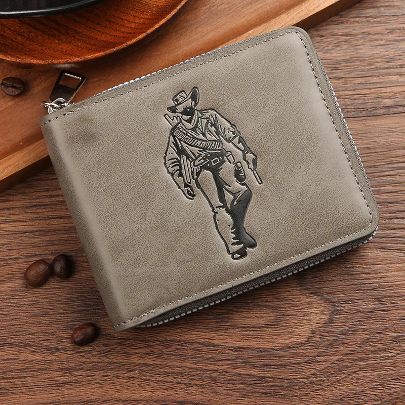 Men's Human Pu Leather Zipper Small Wallets