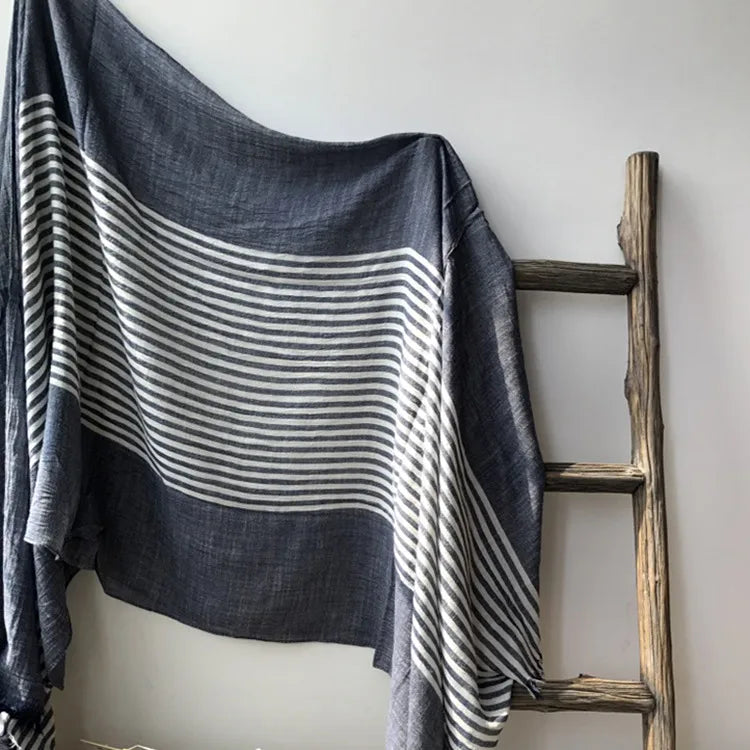 women's fashion stripe cotton tassel cotton linen scarves