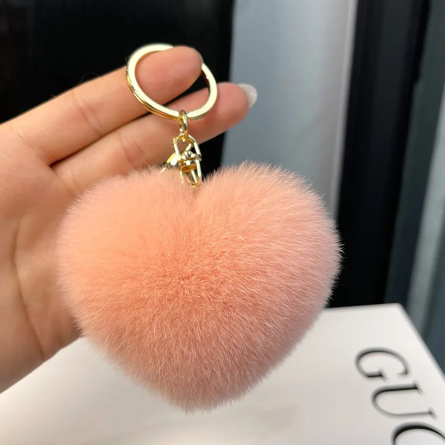 Classic Style Heart Shape Rex rabbit fur Bag Pendant Keychain