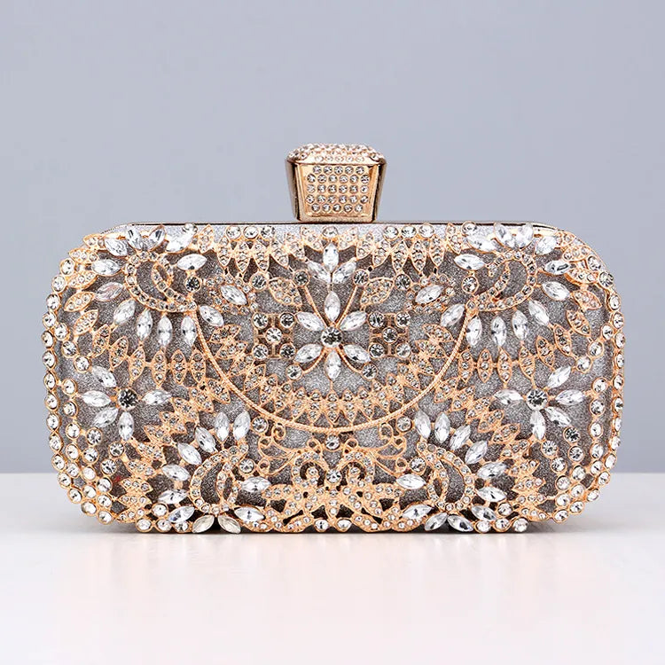 black gold silver metal flower square evening bags
