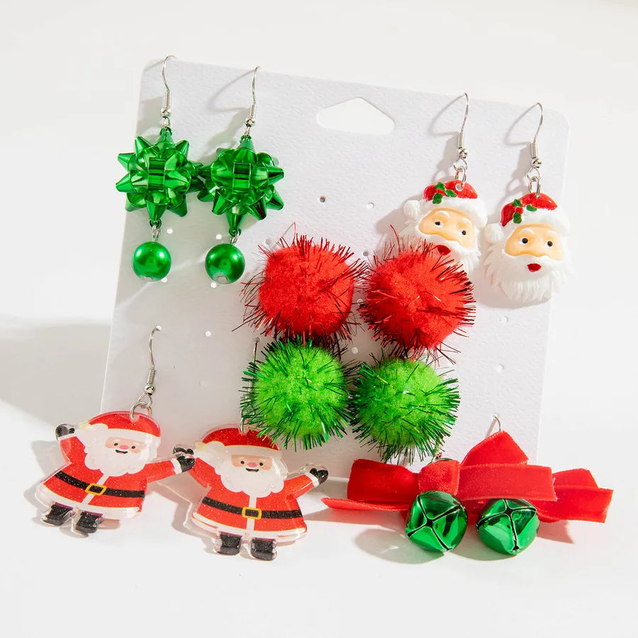 Christmas Santa Claus Bell Furry Ball Earring Set Six Pieces Design Iron Flower Christmas earrings Alloy Material European Style
