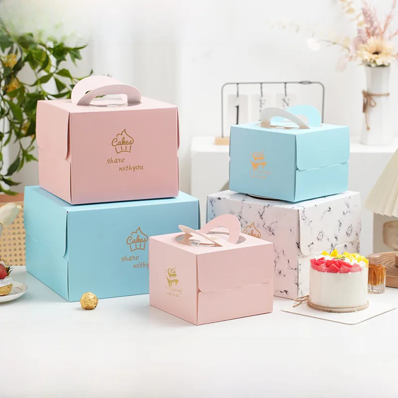 Thickened portable birthday cake packaging box increased four-inch cake box bronzing 6-inch baking packaging box wholesale