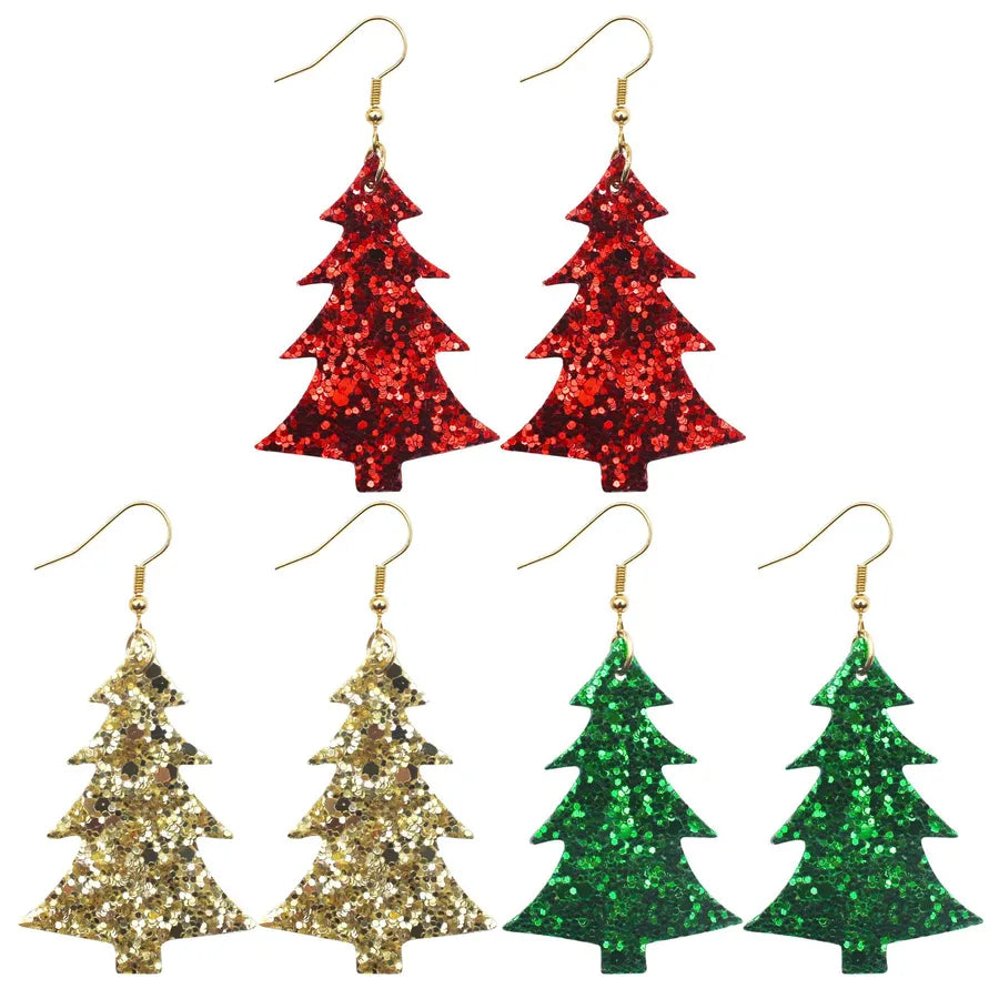 1 Pair Christmas Streetwear Christmas Tree Pu Leather Drop Earrings