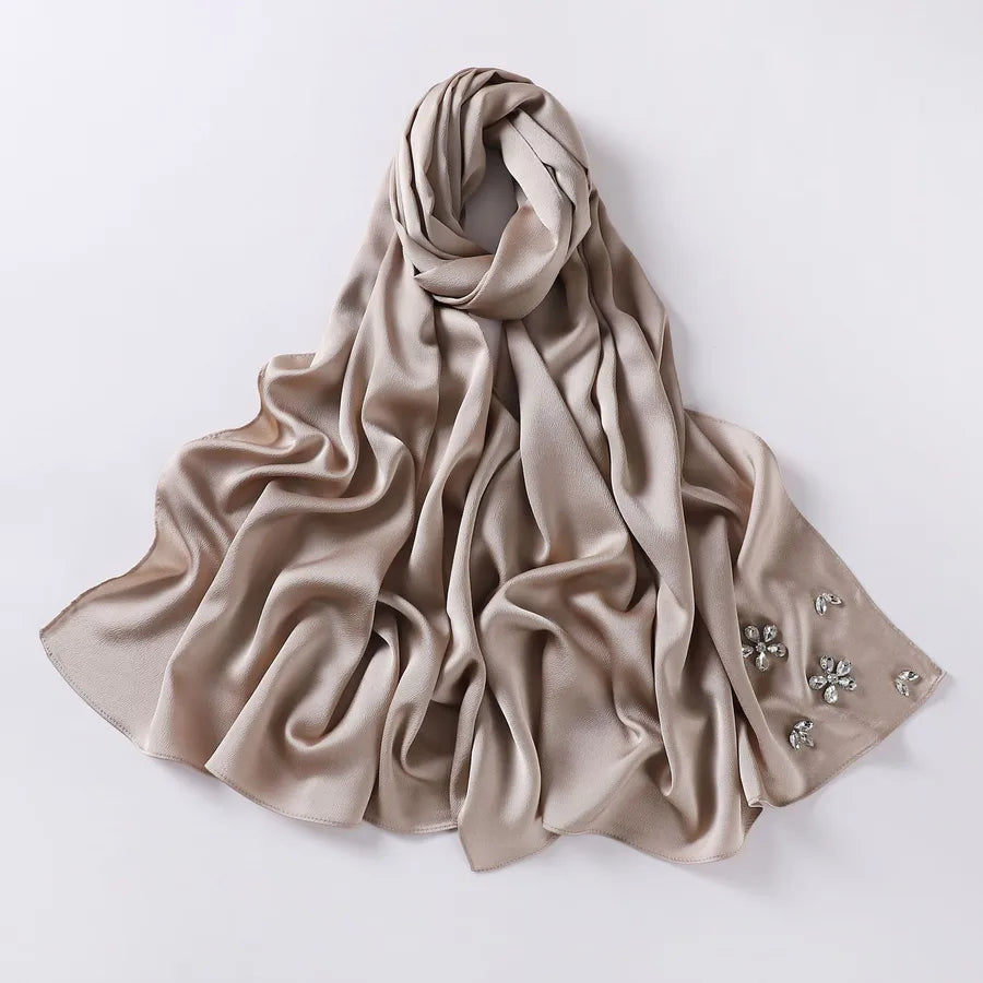 women's simple style solid color flower chiffon diamond kerchief