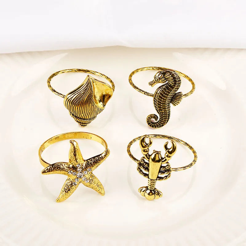 Retro Conch Hippocampus Lobster Alloy Napkin ring 1 Piece
