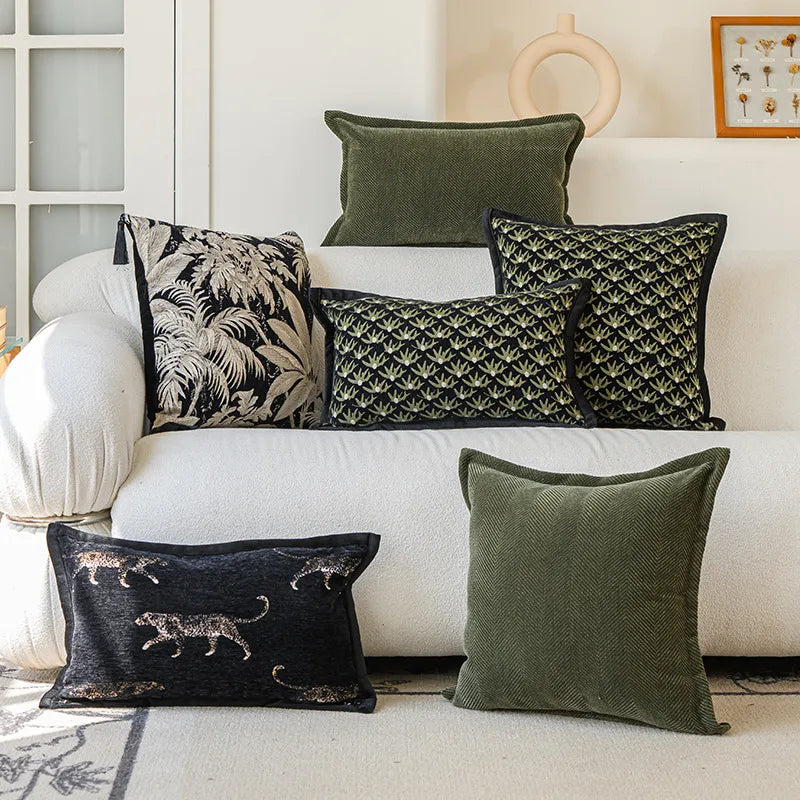 Nordic Style Embroidered Floral Cushion Covers Hotel Sofa Living Room Bedroom Headboard Pillowcases Pure Color Plant Floral