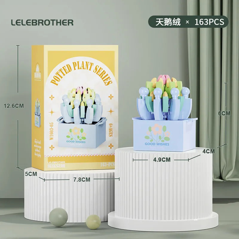 Compatible with  Blocks Flower Children's Educational Assembled Simulation Eternal Flower Flowers Fleshy Potted Toy Gift Wholesale