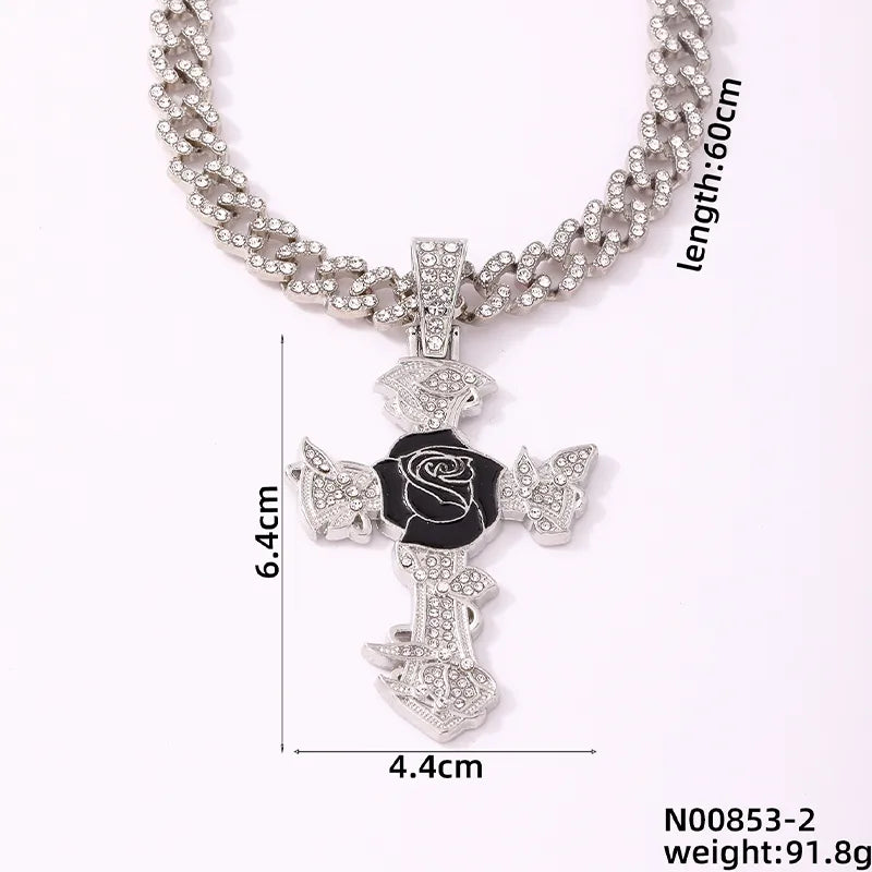 Wholesale Jewelry Hip-Hop Retro Mouth Letter Mask Copper Rhinestones K Gold Plated Rhodium Plated Plating Inlay Pendant Necklace Cuban Link Chain Curb Chain