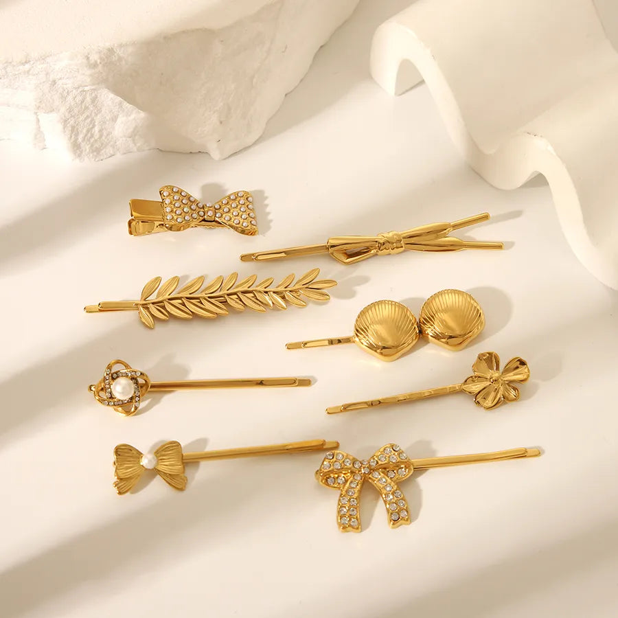 Pastoral Simple Style Women's Flower Shell 304 Stainless Steel Zircon Hair Clip