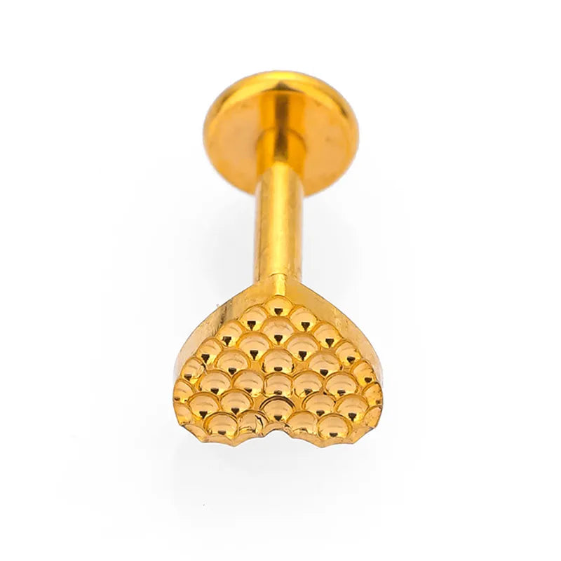 1 Piece Lip Rings Simple Style Heart Shape Titanium Alloy Polishing Plating Hollow Out Zircon 14K Gold Plated Lip Rings Ear Cartilage Rings & Studs Nose Rings & Studs