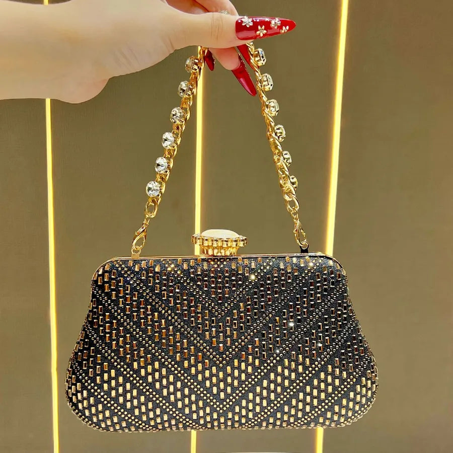 New Women's Party Evening Bag Luxury Diamond Embedded Handbag Single Shoulder Bag Handheld Bag Clutch Bag Polyester Pillow Shape