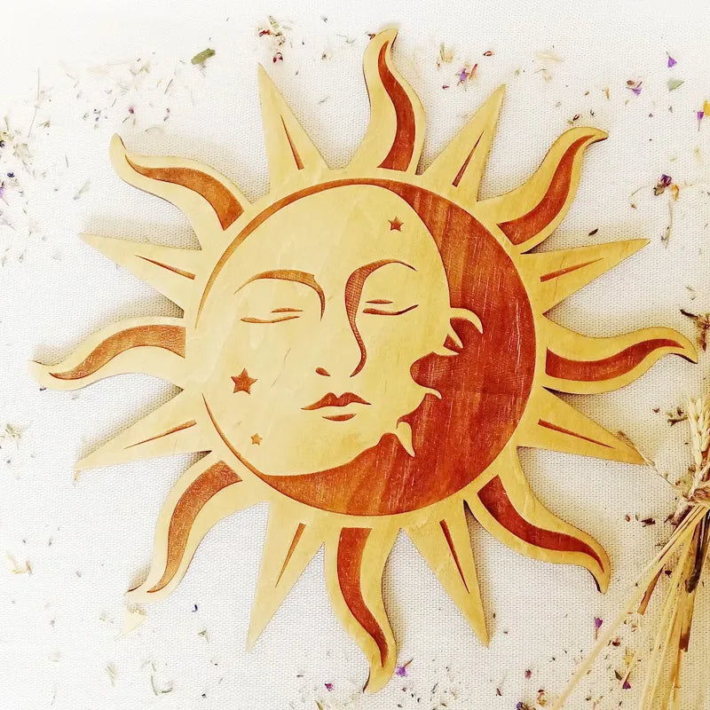 Retro Sun Moon Wood pendant Wall Art