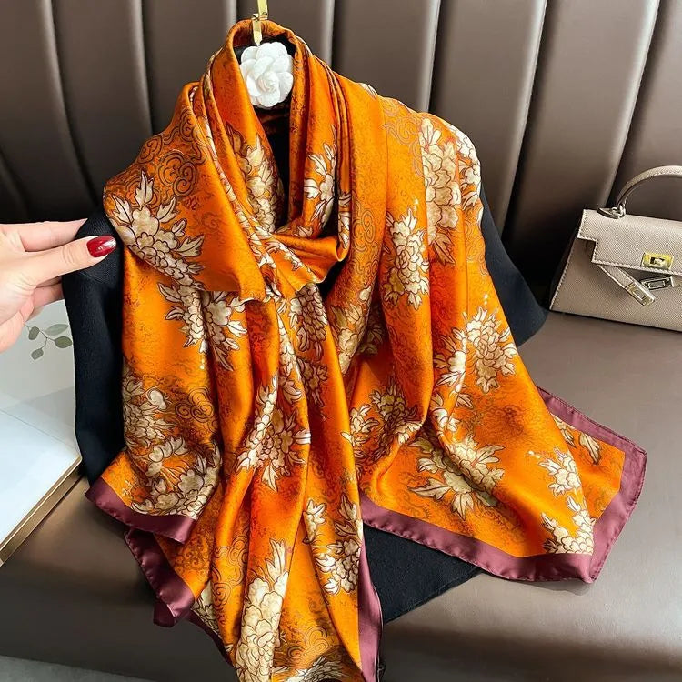 women's fashion letter plaid satin printing silk scarves